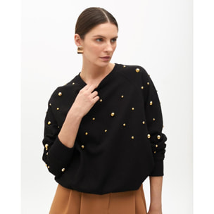 Felpa con Collo Tondo e Borchie