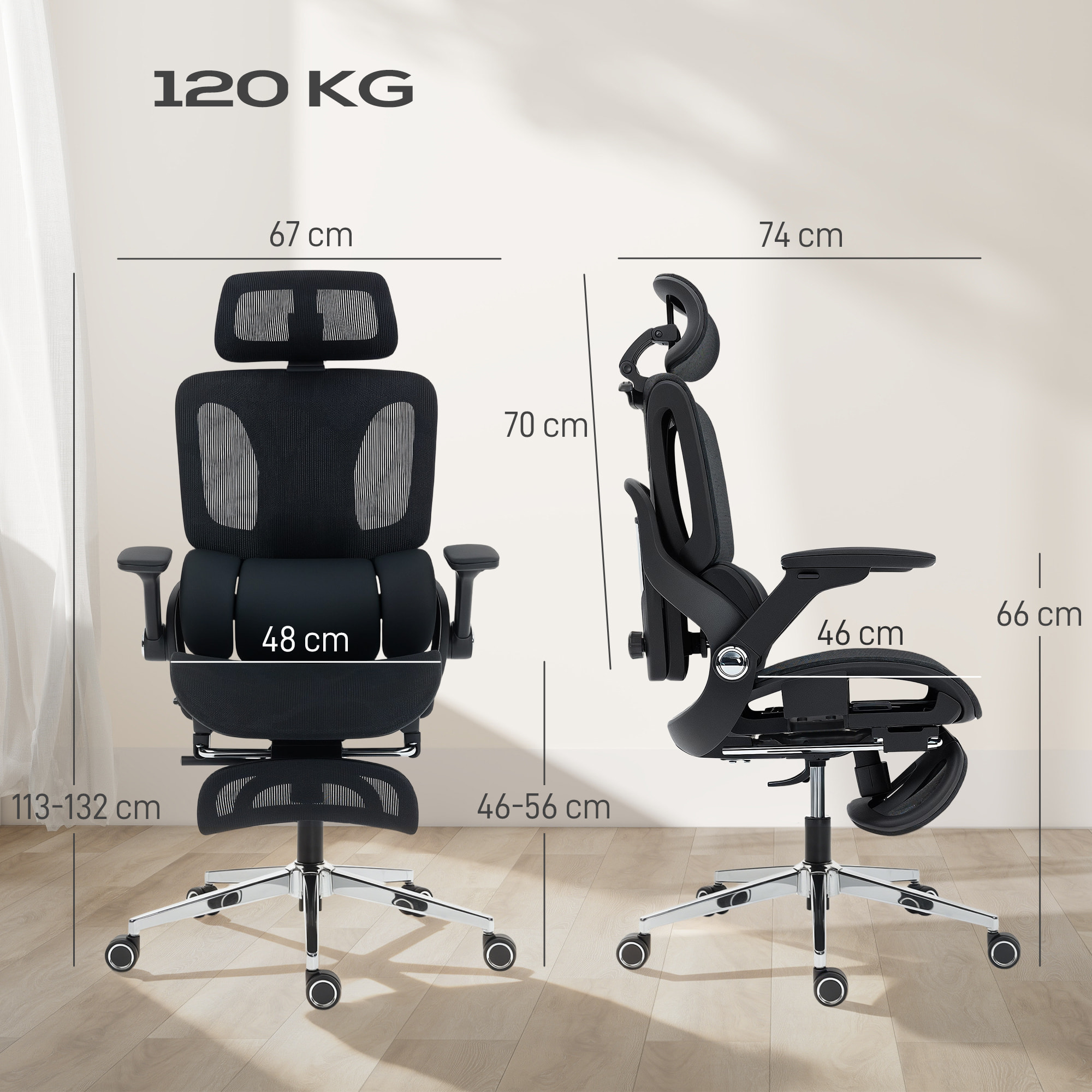 Silla de Escritorio Ergonómica con Reposapiés, Silla de Oficina Giratoria, con Respaldo Reclinable y Alto, Soporte Lumbar, Malla Transpirable, Reposabrazos 4D y Reposacabezas Ajustable, Ruedas