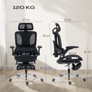 Silla de Escritorio Ergonómica con Reposapiés, Silla de Oficina Giratoria, con Respaldo Reclinable y Alto, Soporte Lumbar, Malla Transpirable, Reposabrazos 4D y Reposacabezas Ajustable, Ruedas