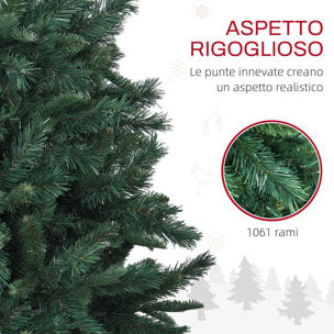 HOMCOM Albero di Natale Artificiale 180cm con 1061 Rami e Base in Metallo, Verde