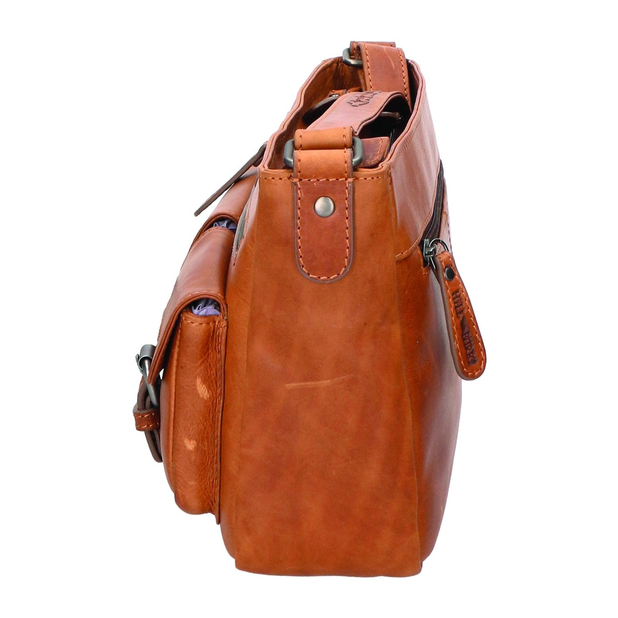 Borsa a tracolla a doppio scomparto unisex. Prodotto artigianale in vera pelle di vitello ingrassato. - 27.0 x 19.0 x 10.0 cm