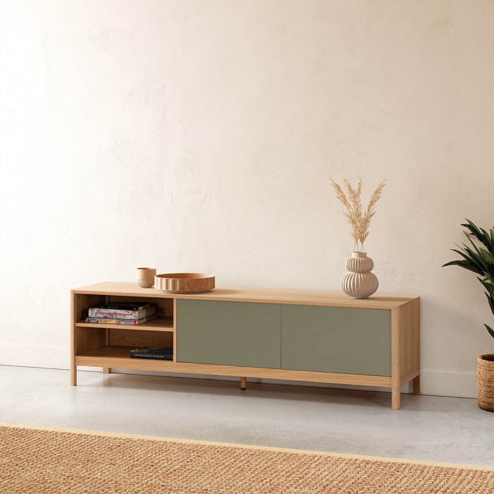 Mueble Tv Nassau 2 puertas efecto Roble/Verde