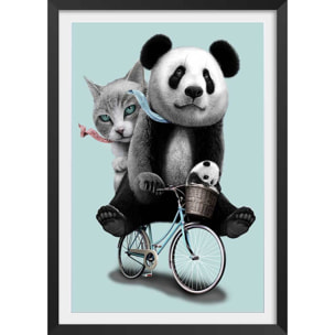 Affiche enfant amis à bicyclette  Affiche + cadre en bois - Noir