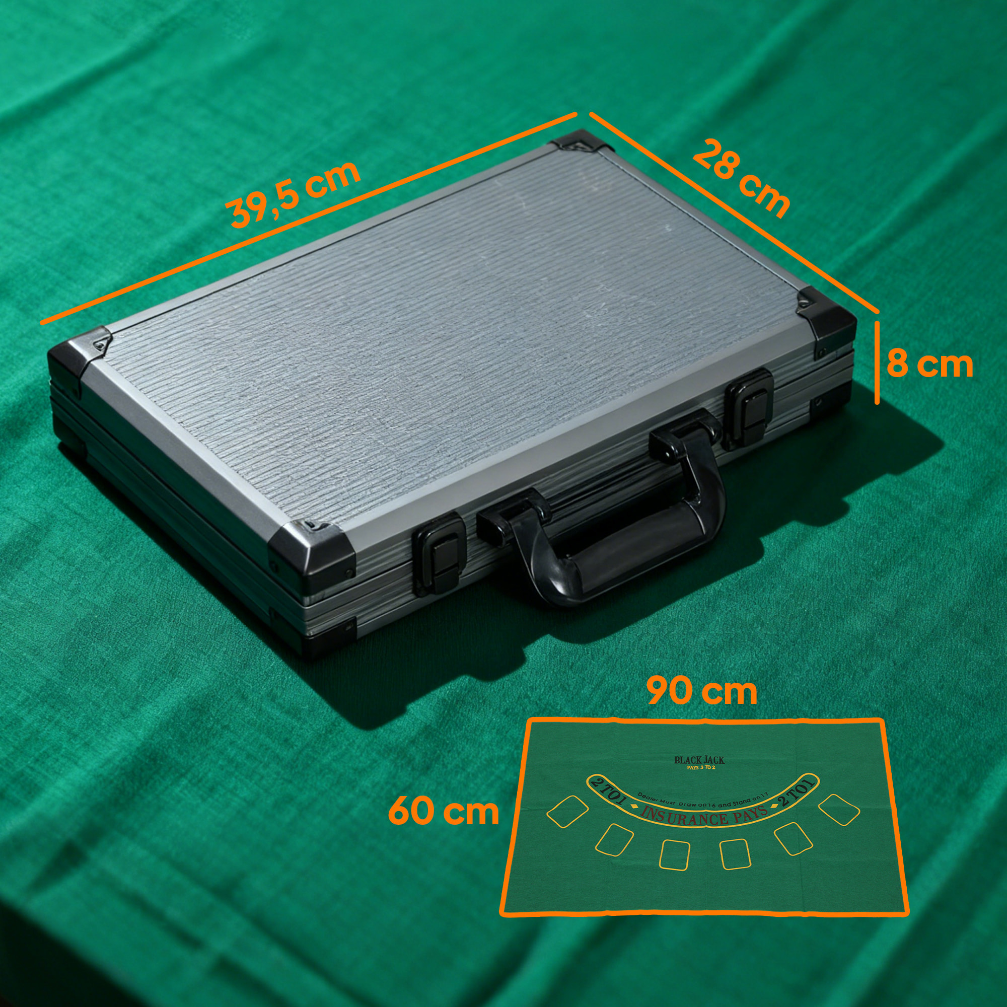 Mallette pro de poker 400 jetons 2 jeux cartes 5 dés bouton tapis alu