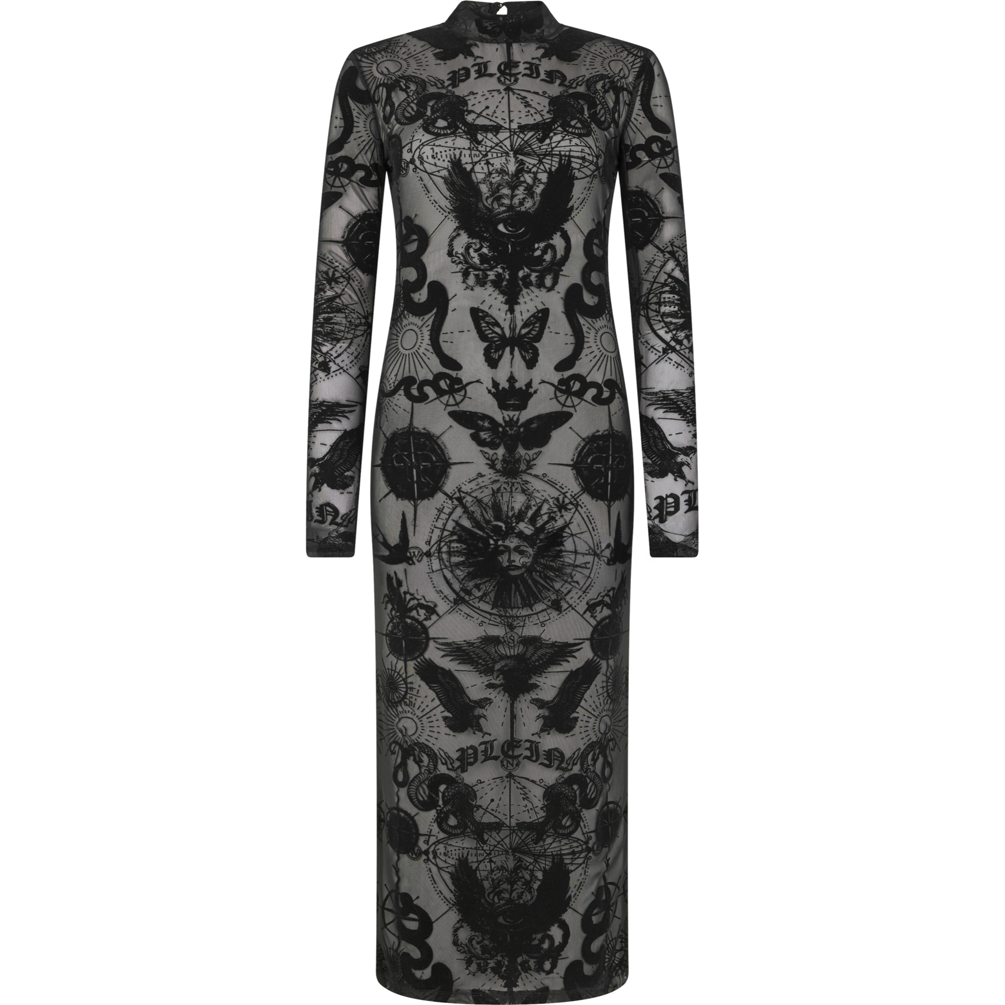 PHILIPP PLEIN Open Back Maxi Dress Flock Butterfly Tattoo