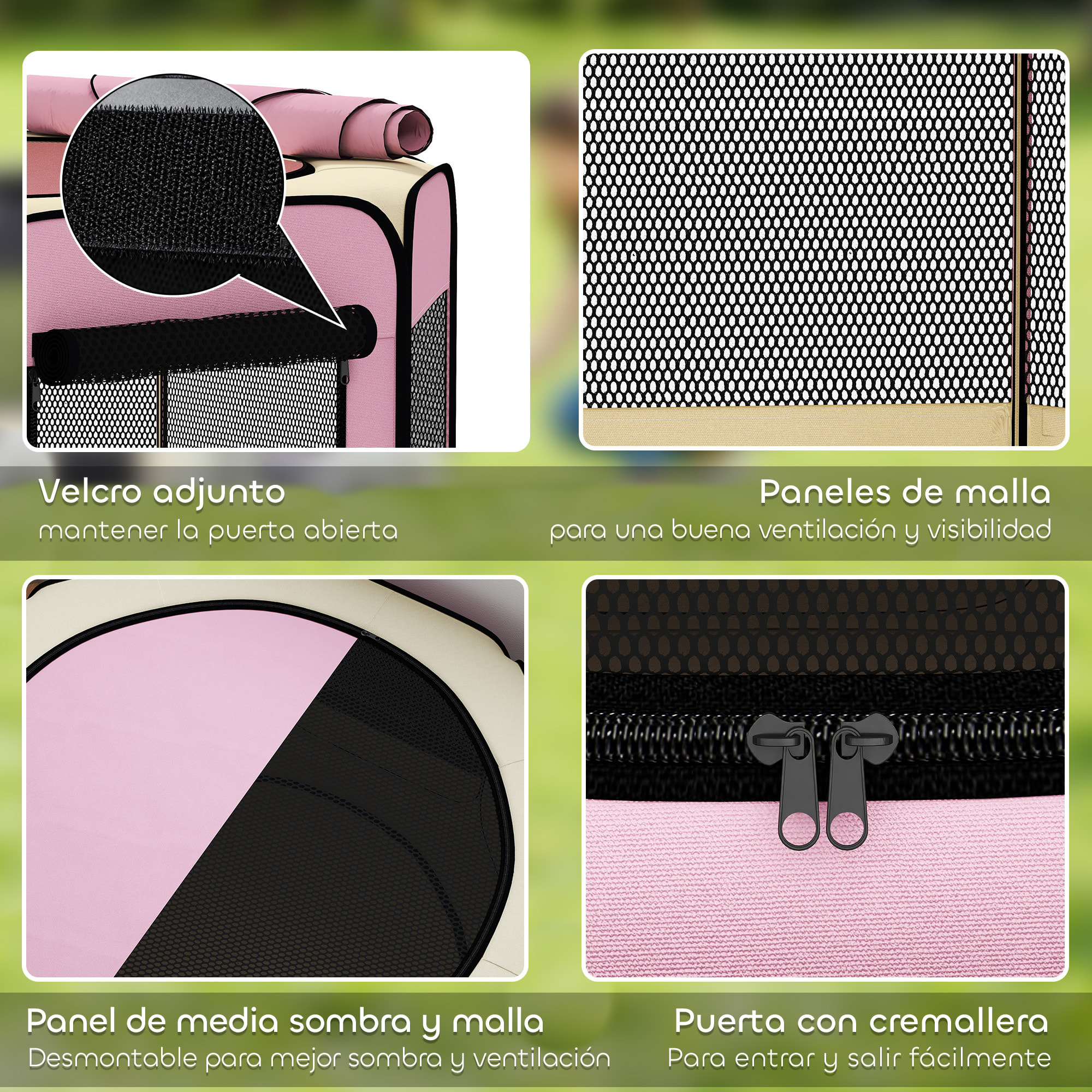 Parque Plegable para Perros y Gatos, Corralito Portátil para Animales Pequeños Impermeable de Tela Oxford con 2 Puertas, para Exterior e Interior, Ø120x58 cm, Rosa