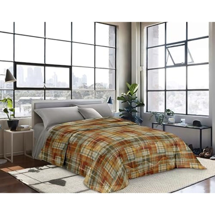 INTRECCI Piumino 1 Piazza e Mezza, 220x260cm, Piumino Ecologico, Caldo, Invernale, 410 g/m², Anallergico e Antiacaro, Made in Italy, Lavabile in Lavatrice, Soffice, Morbido. Fantasia: Scozzese arancio