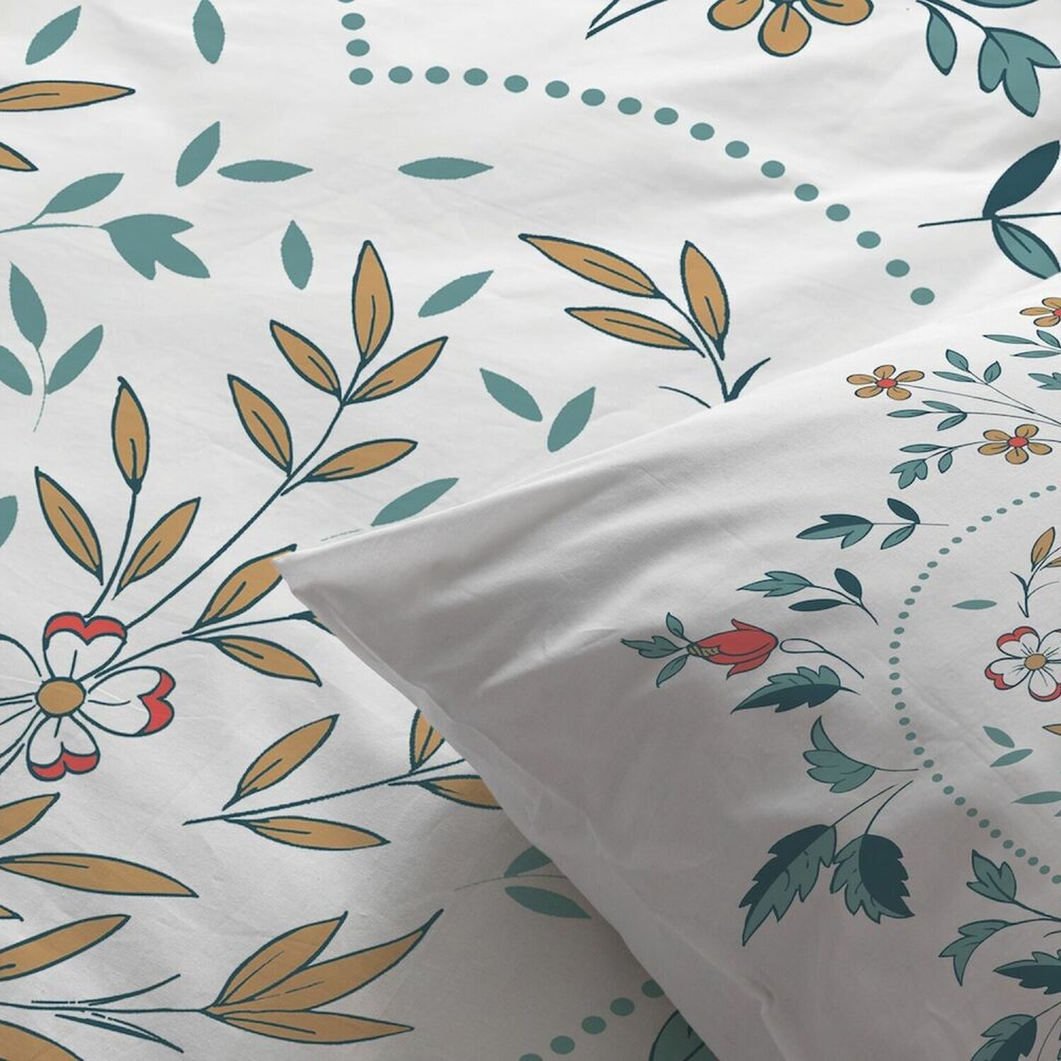 Parure housse de couette 3pcs avec taies oreiller 100% coton 47fils capucine