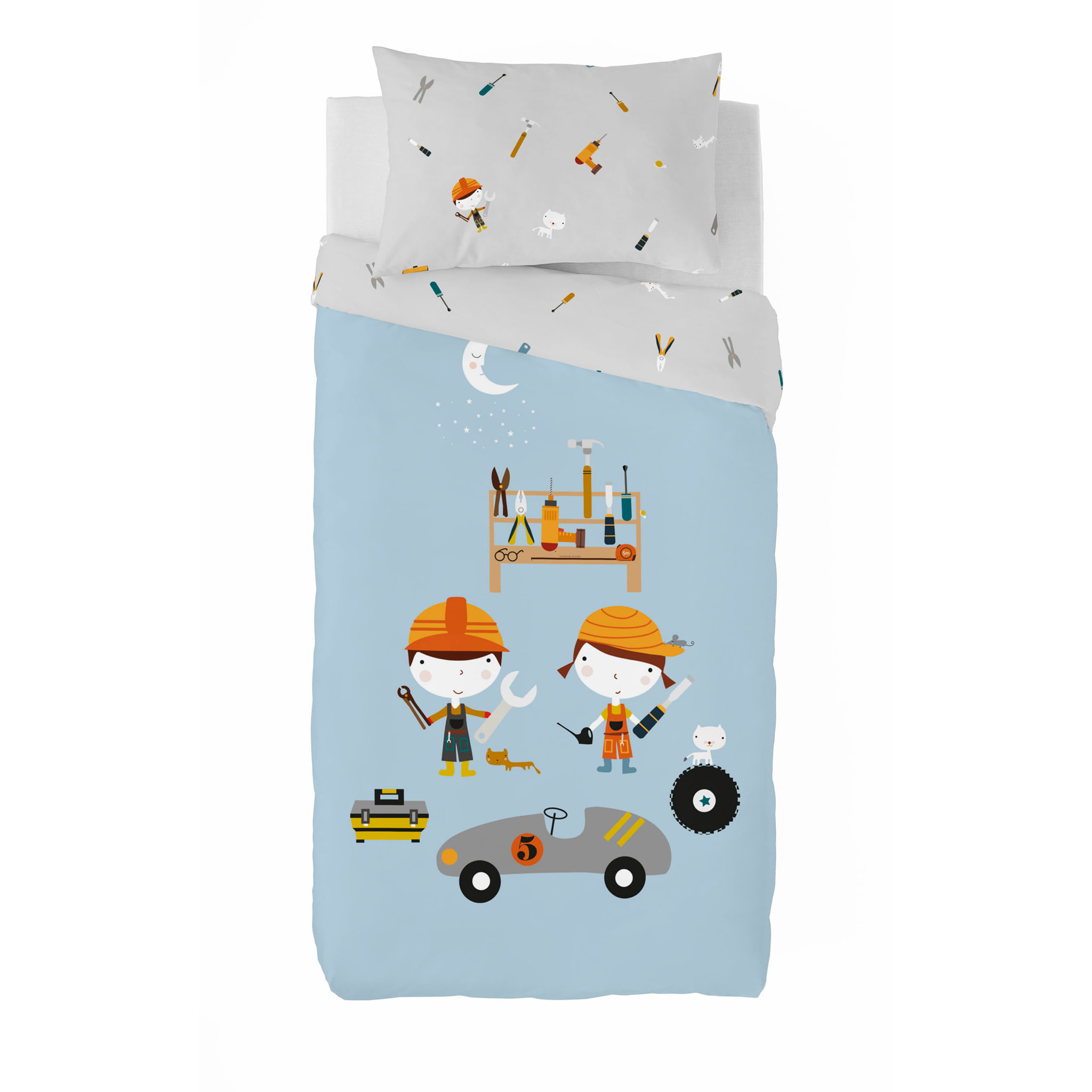 Haciendo el Indio - Funda Nórdica Estampada - Reversible - Infantil - Cierre Solapa - 100% Algodón - Incluye 1 Funda de Almohada - Herramientas