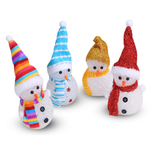 Set di quattro ciondoli a forma di pupazzo di neve con luci LED.