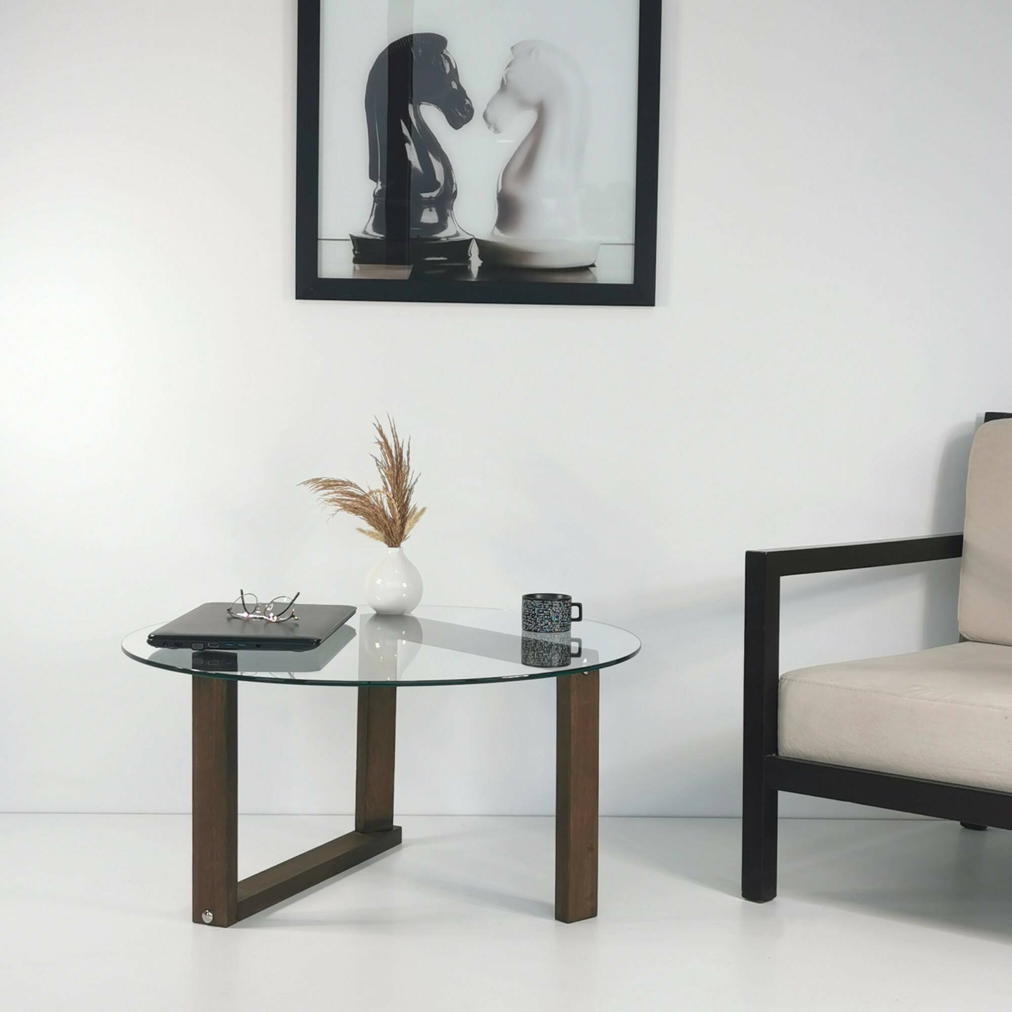 Tavolino da salotto Ragia, Tavolo basso da caffè, Portariviste per divano, Ripiano da soggiorno, 80x80h41 cm, Noce