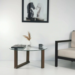 Tavolino da salotto Ragia, Tavolo basso da caffè, Portariviste per divano, Ripiano da soggiorno, 80x80h41 cm, Noce