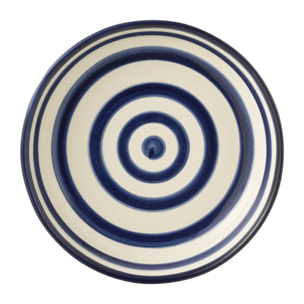J-Line plat Granada Stripes Low - céramique - blanc/bleu - large - Ø 25 cm