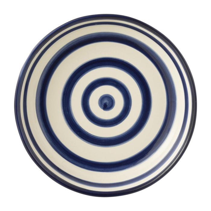 J-Line plat Granada Stripes Low - céramique - blanc/bleu - large - Ø 25 cm