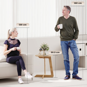 Mesa Auxiliar en Forma de C, Mesita Auxiliar Redonda, Montaje Rápido, para Espacios Pequeños, Salón, Dormitorio, Natural