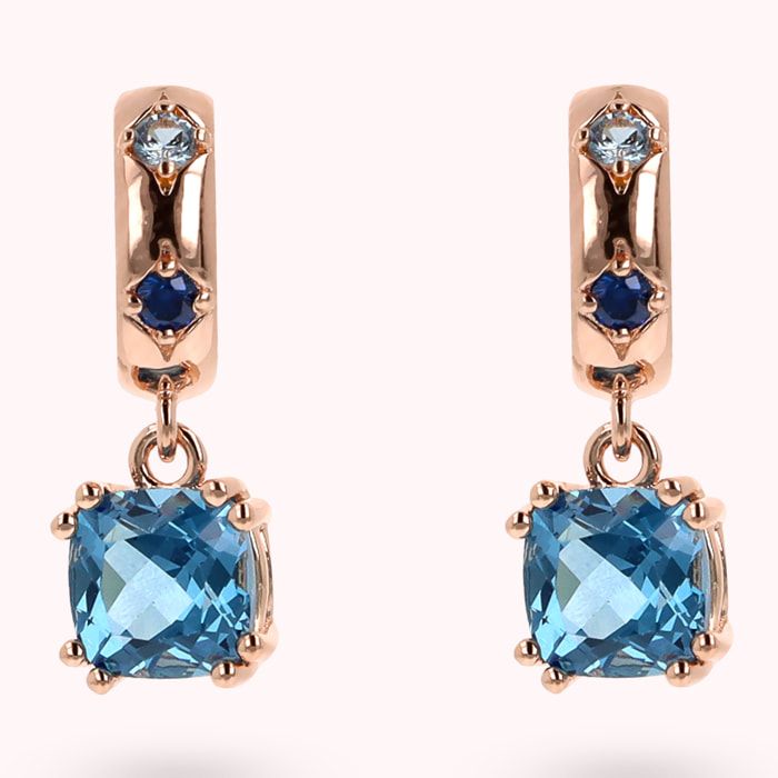 Orecchini Pendenti Étoile con Prisma Gem Blu Taglio a Cuscino