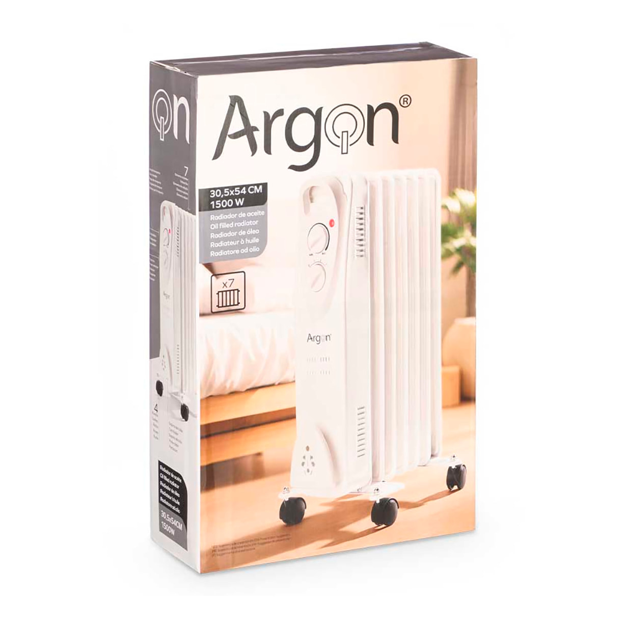 Radiatore con 7 elementi, 1500W di potenza e 3 programmi di riscaldamento.