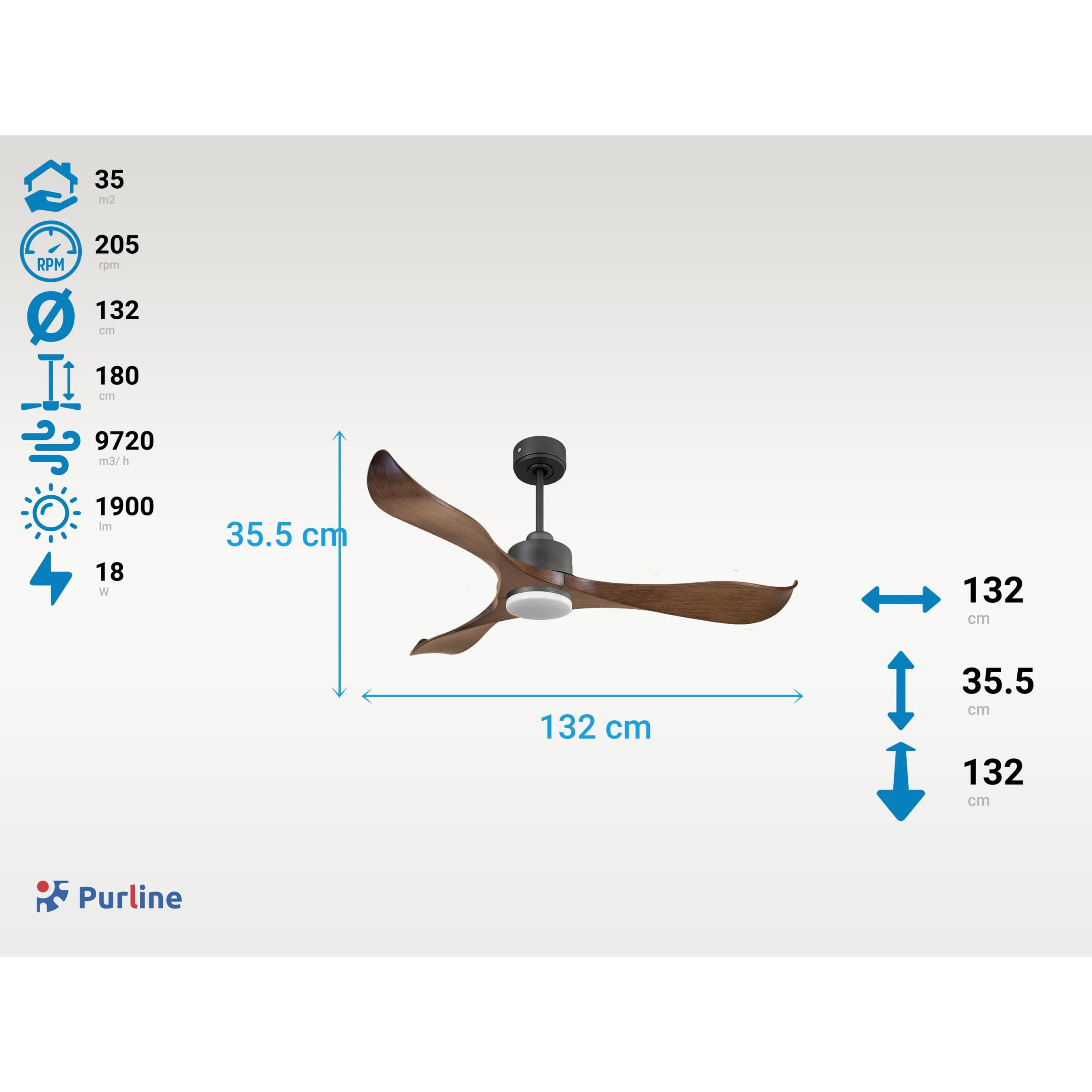 Ventilateur de plafond Réversible  Thermostat Dimmable Wifi Moteur à courant continu Toits en pente Télécommande Lumière à trois tons Adaptateur 2/3 Lames