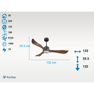 Ventilateur de plafond Réversible  Thermostat Dimmable Wifi Moteur à courant continu Toits en pente Télécommande Lumière à trois tons Adaptateur 2/3 Lames