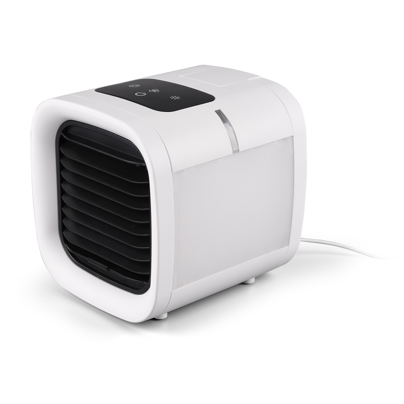 Icecube - Ventilatore e nebulizzatore da tavolo con display touch screen e LED sostituibile che cambia colore. 16,5x17,2x17,5 cm