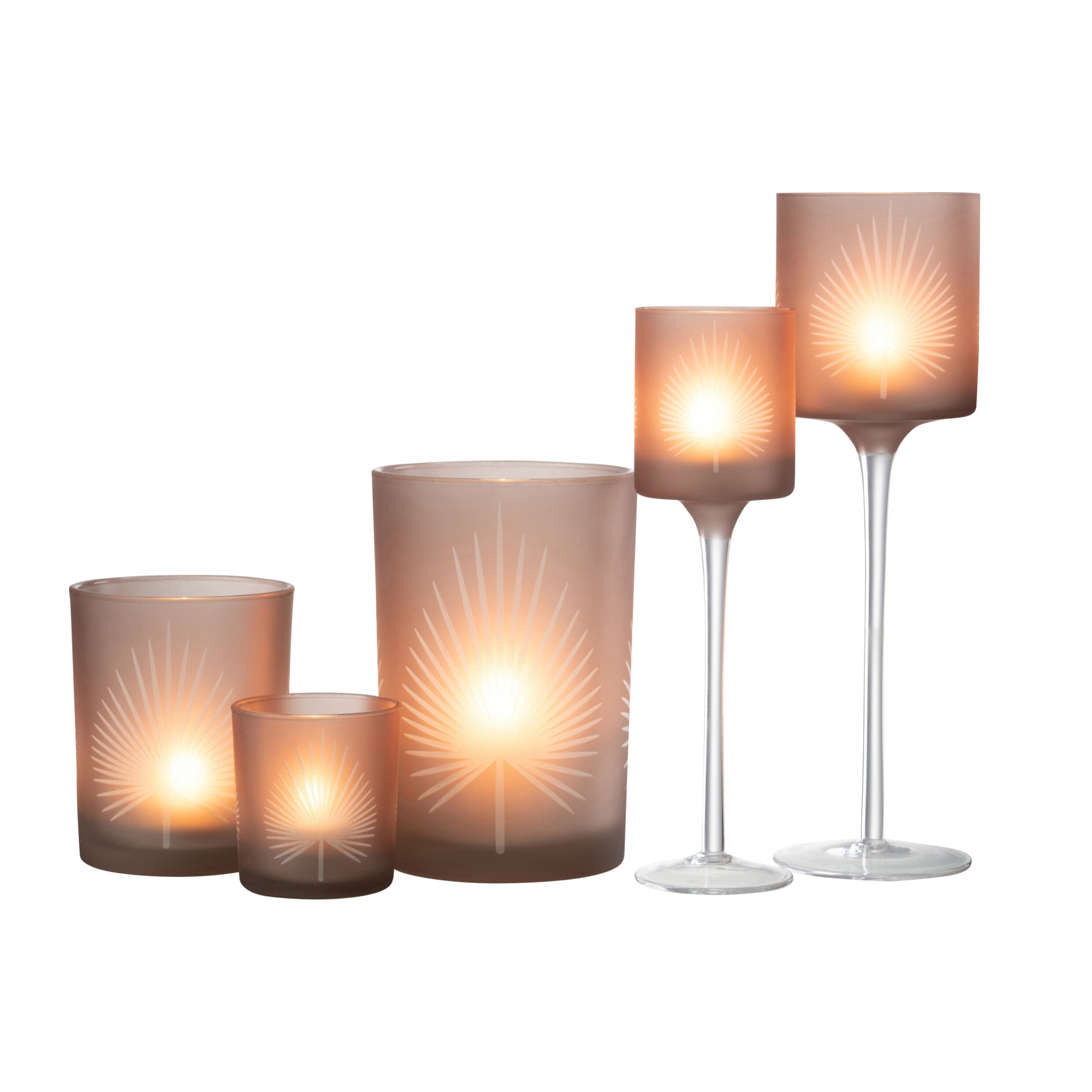 J-Line photophore + Pied Feuille de palmier - verre - beige - large