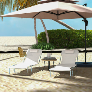 Conjunto de 2 Tumbonas Plegables y Reclinables de Jardín con Reposacabezas y Respaldo Ajustable en 5 Niveles Carga 120 kg para Playa Terraza 182x56x24,5 cm Crema