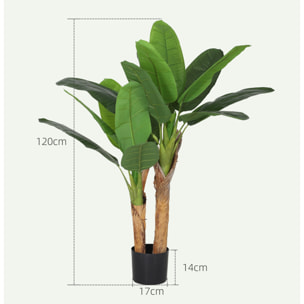 Plante artificielle bananier H.120 cm - grand réalisme - 15 feuilles - mousse effet lichen pots inclus