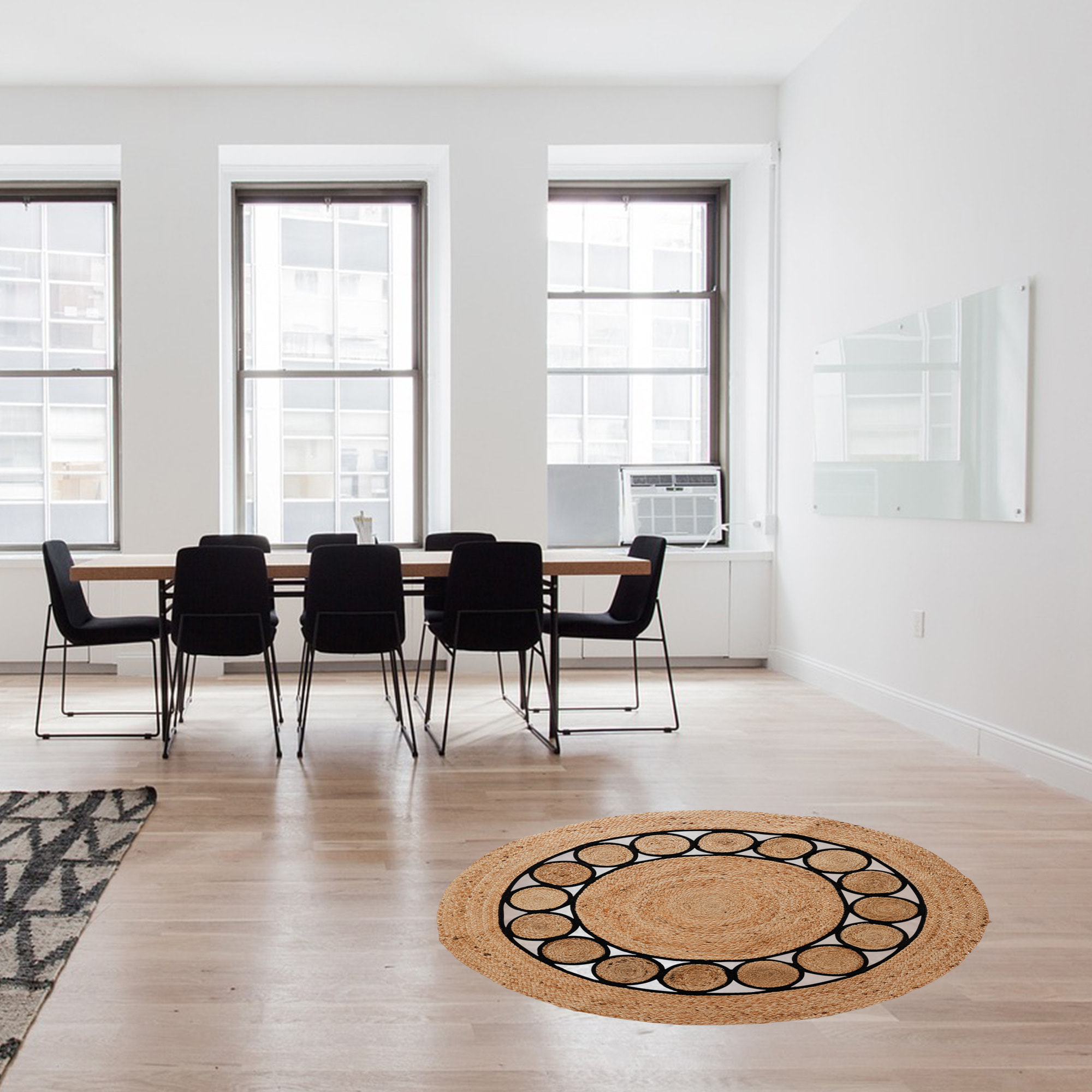 Alfombra redonda trenzada de yute y algodón - 90 cm - Negro y natural