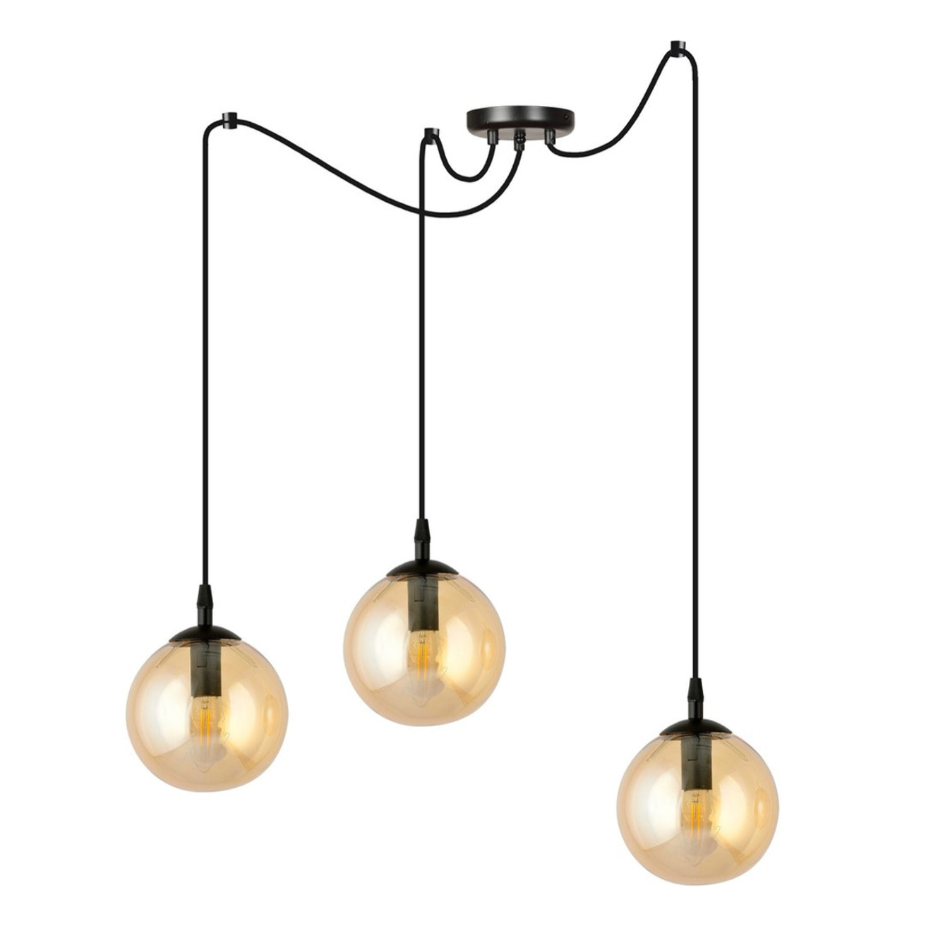 Lampada a sospensione GIGI con tre diffusori in vetro ambrato