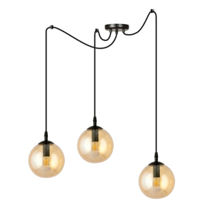 Lampada a sospensione GIGI con tre diffusori in vetro ambrato