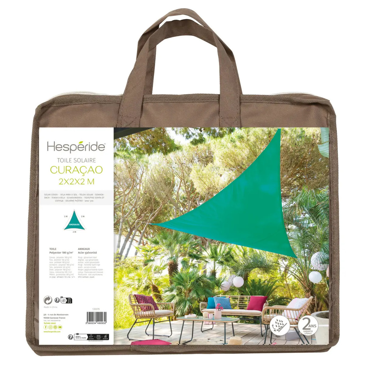 Voile d'ombrage triangulaire "Curacao" émeraude 2x2x2m en polyester