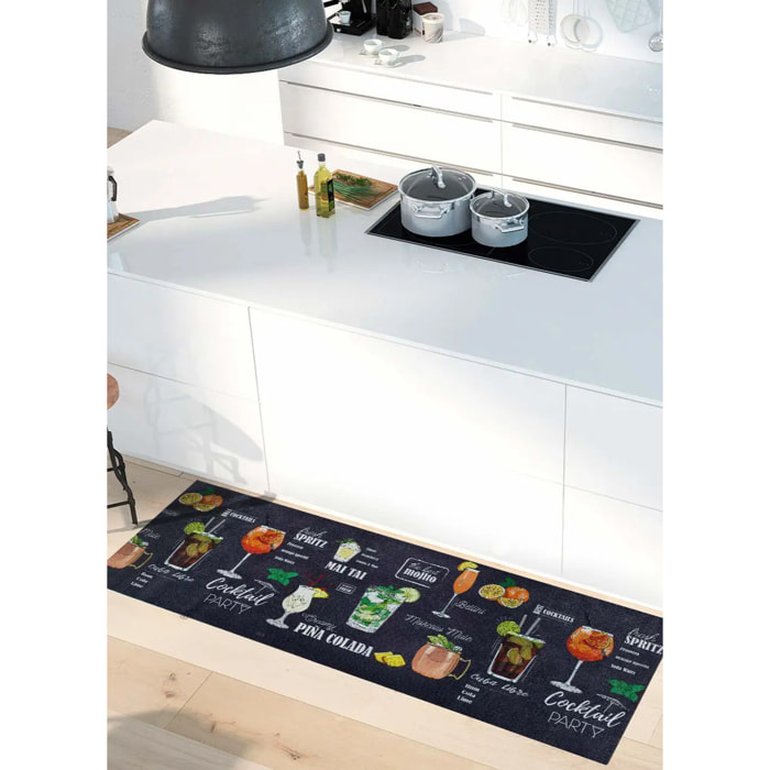 RICCI Alfombra vinílica de cocina diseños de cócteles en negro, varias medidas disponibles.