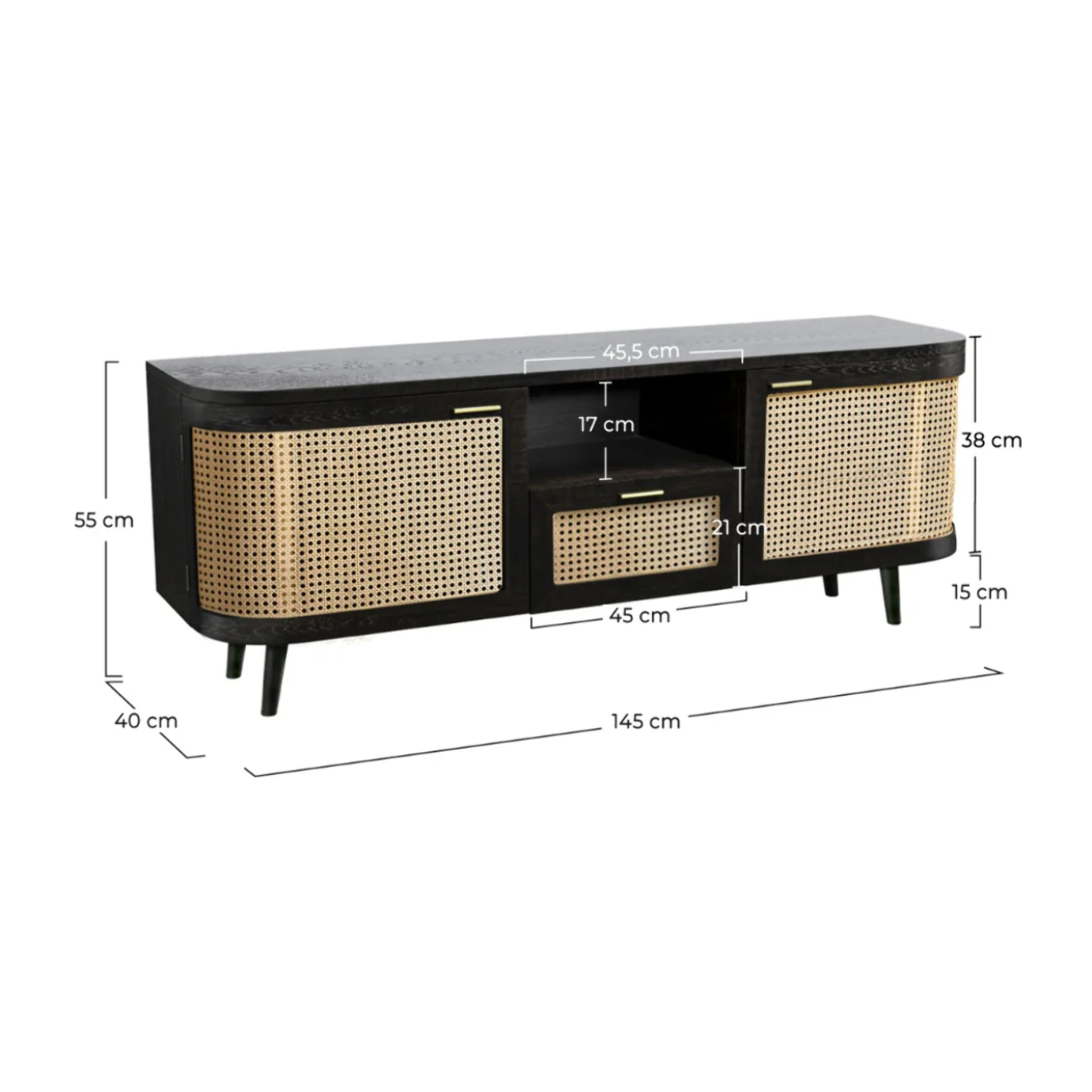 Meuble TV en bois de manguier et cannage 145 cm - Wendy