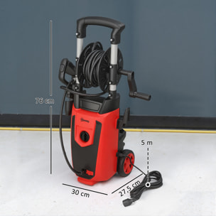 Hidrolimpiadora de Alta Presión 1800W, Presión 150 Bar, Caudal 420 L/h, con Bomba de Aluminio, Parada Automática, Manguera de 6 m, Incluye Botella de Espuma y Boquilla Ajustable, Rojo y Negro