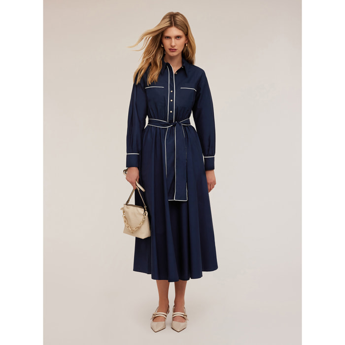 Motivi - Vestido camisero de popelina con perfiles - Azul