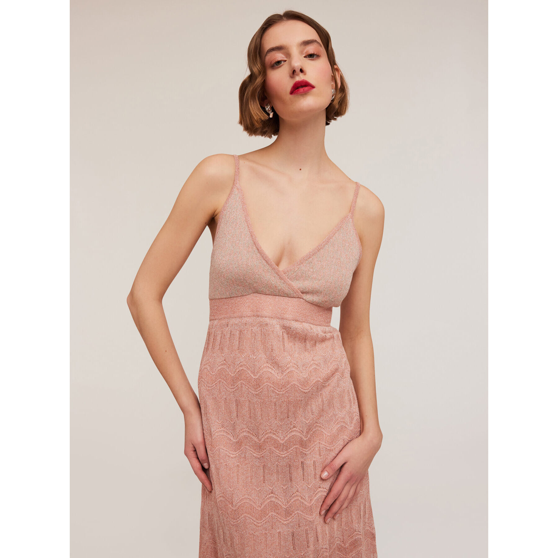 Motivi - Vestito lungo in maglia lavorata lurex - Rosa