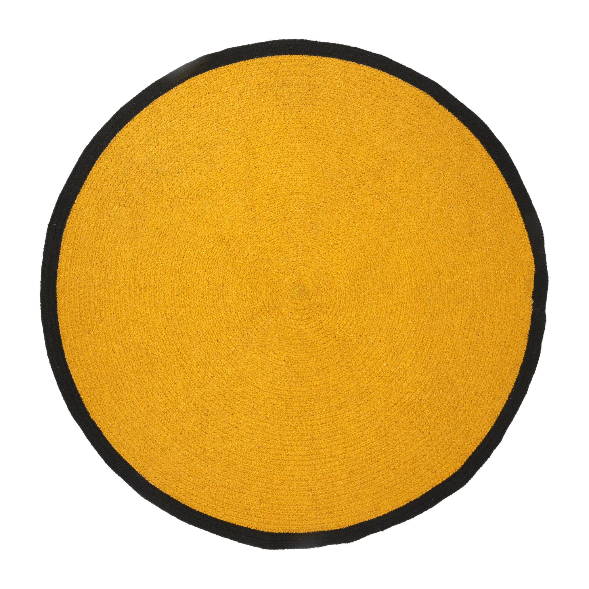Tapis Rond Coton Moutarde Bord Noir 120cm