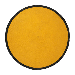 Tapis Rond Coton Moutarde Bord Noir 120cm