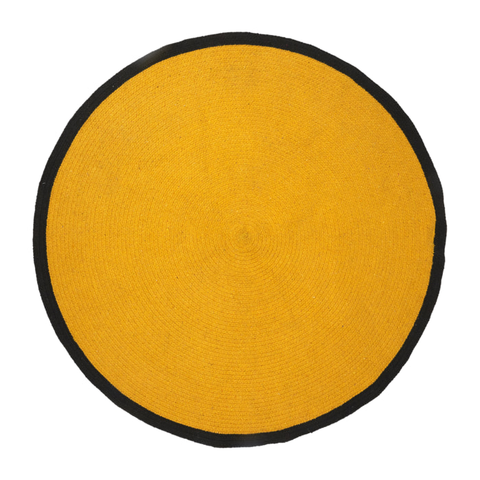 Tapis Rond Coton Moutarde Bord Noir 120cm