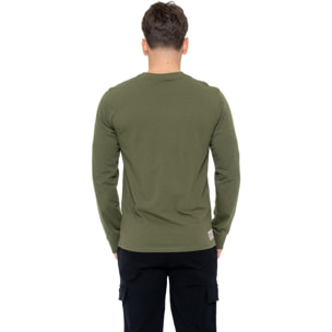 Camiseta de algodón elástico de manga larga con logo grande "Basic" para hombre