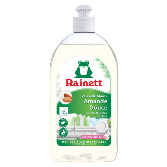 Pack de 8 - Rainett Liquide Vaisselle Ecologique Amande Douce 500ml