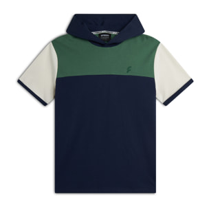 Felpa a Maniche Corte con Cappuccio design colour block