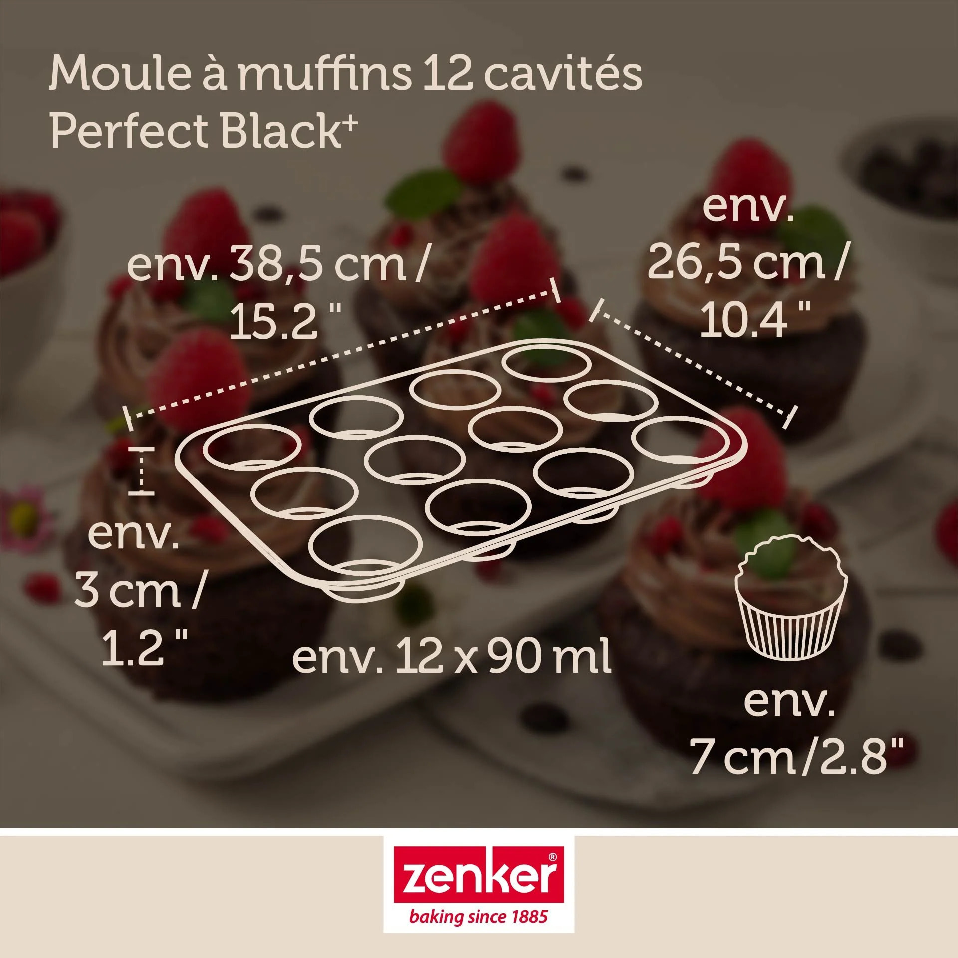 Moule à muffins 12 empreintes 38 x 26 cm Zenker Perfect Black