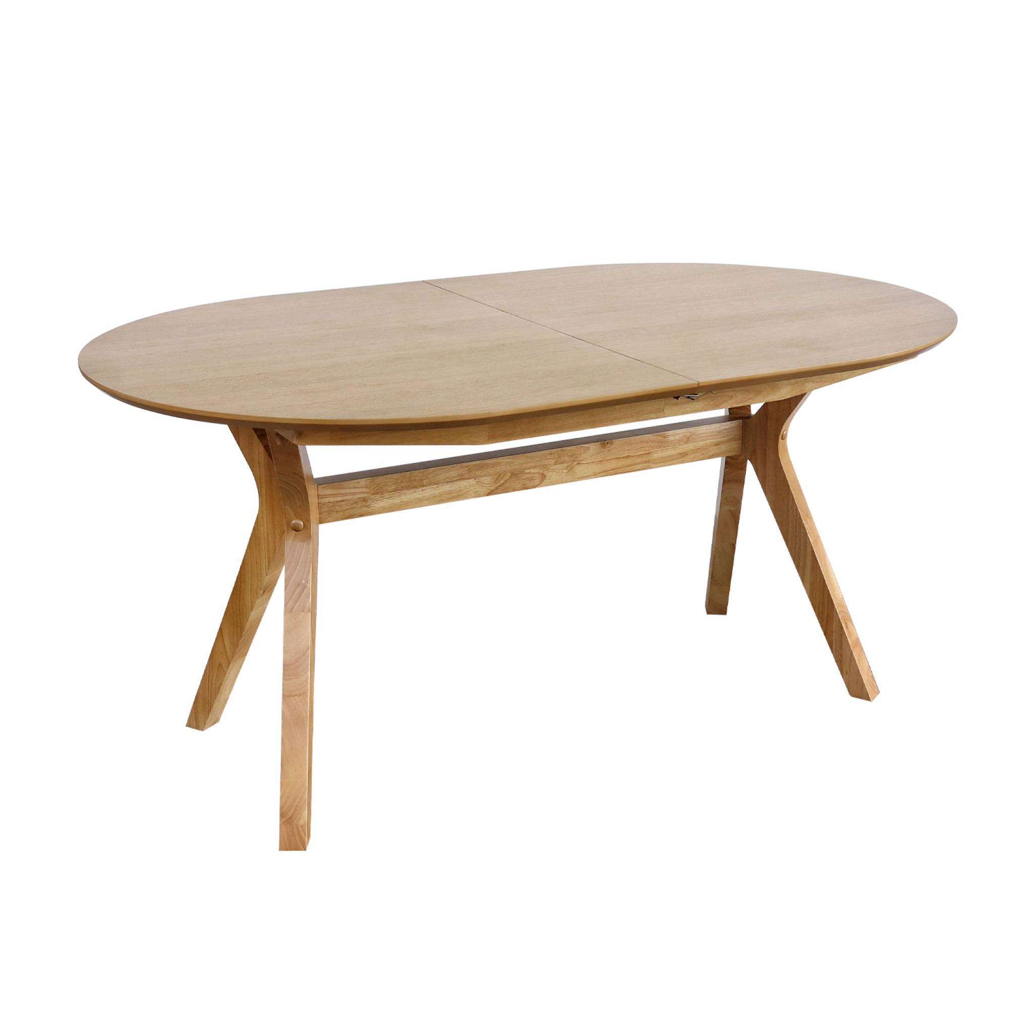 Table à manger oblongue extensible. 160-200cm + 6 chaises en bois d'hévéa et tissu beige