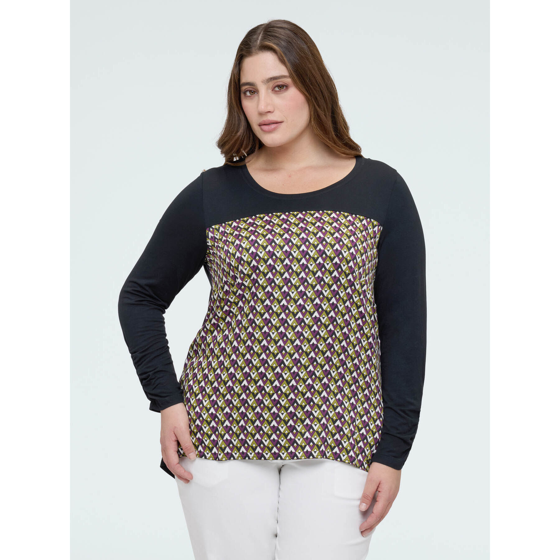 Fiorella Rubino - Camiseta bimatérica con estampado óptico - Negro