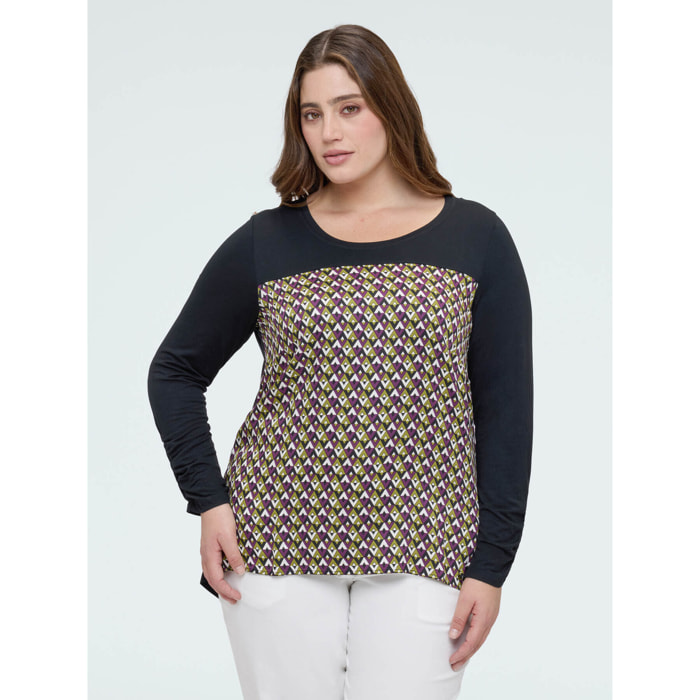 Fiorella Rubino - Camiseta bimatérica con estampado óptico - Negro