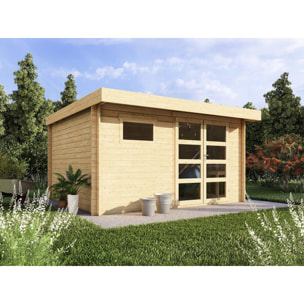 Abri de jardin en bois avec toit plat "Oak" - 13,1 m² - 28 mm - Beige