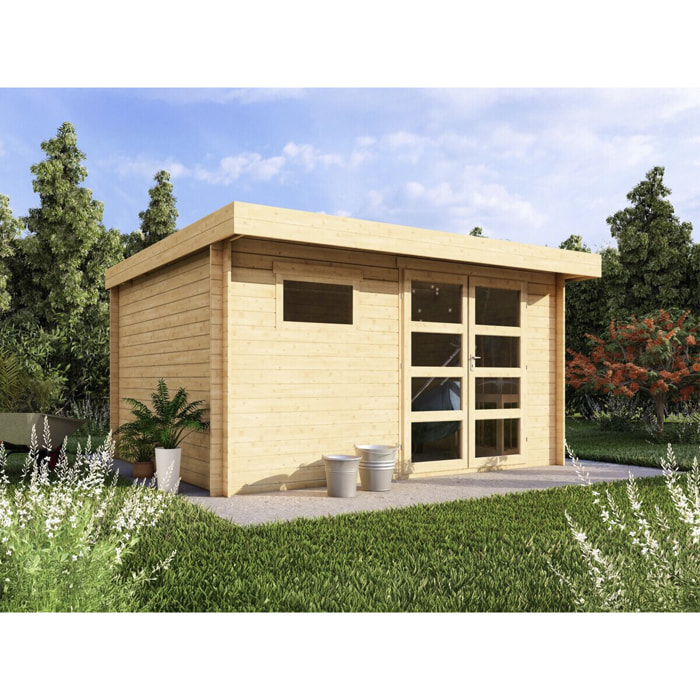 Abri de jardin en bois avec toit plat "Oak" - 13,1 m² - 28 mm - Beige