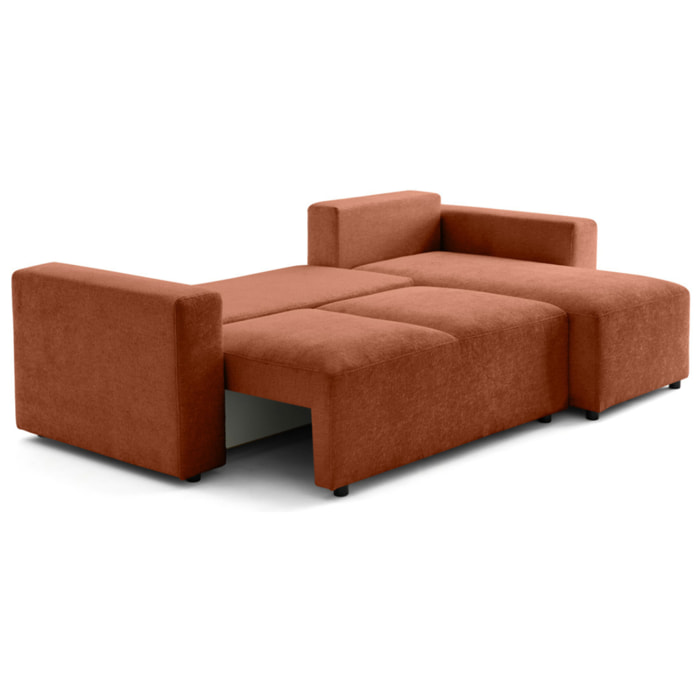 Livy - canapé d'angle réversible 4 places convertible avec coffre en velours texturé - Terracotta