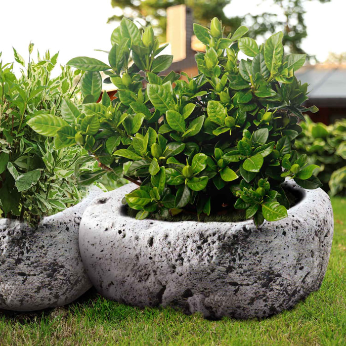 Fioriera in pietra antica rifinita a mano. Vaso da giardino per piante e fiori in pietra naturale ed ecologica. 58x36x19H cm